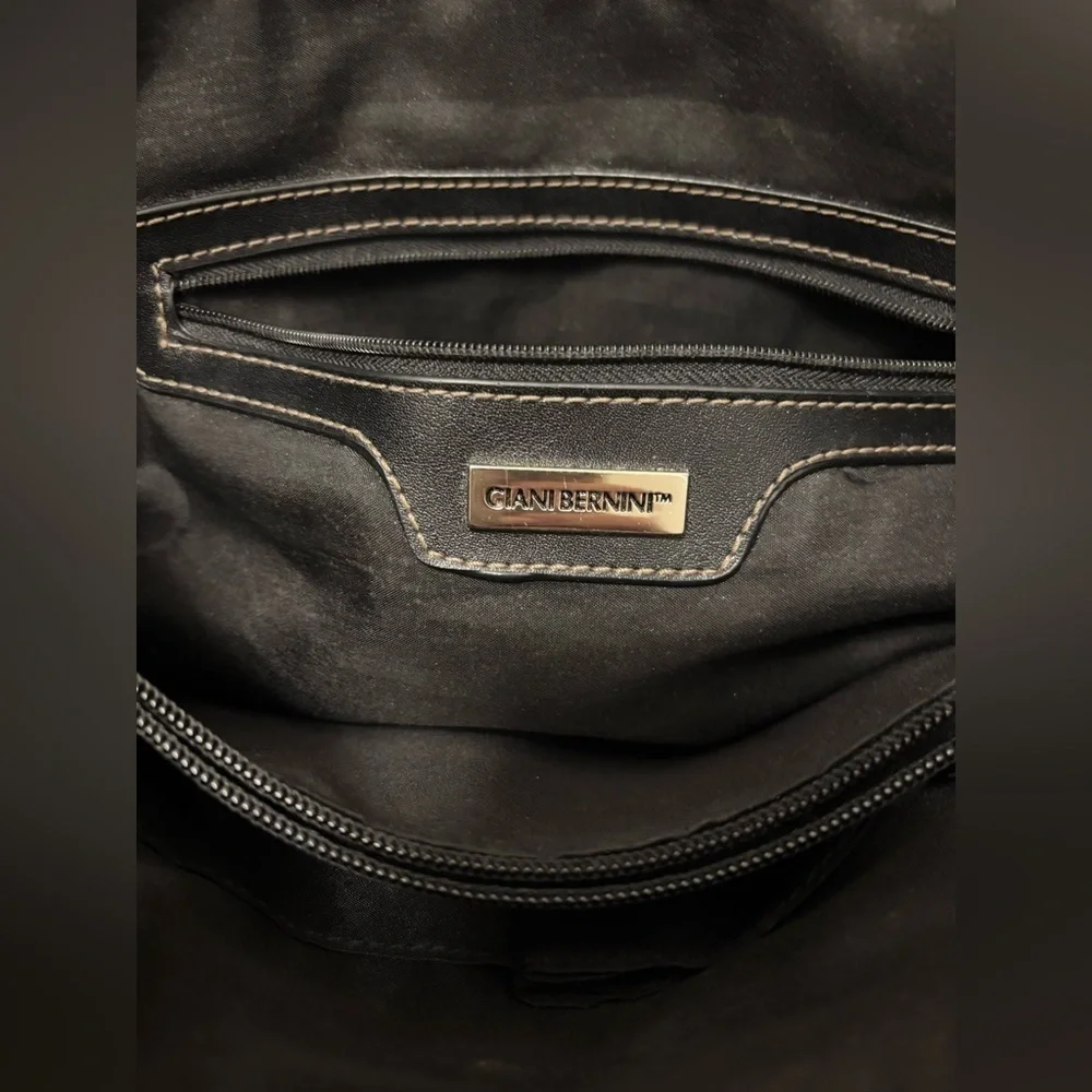 Gianni Bernini Black Handbag Double Handles Metal Feet. Preowned Exc Condition